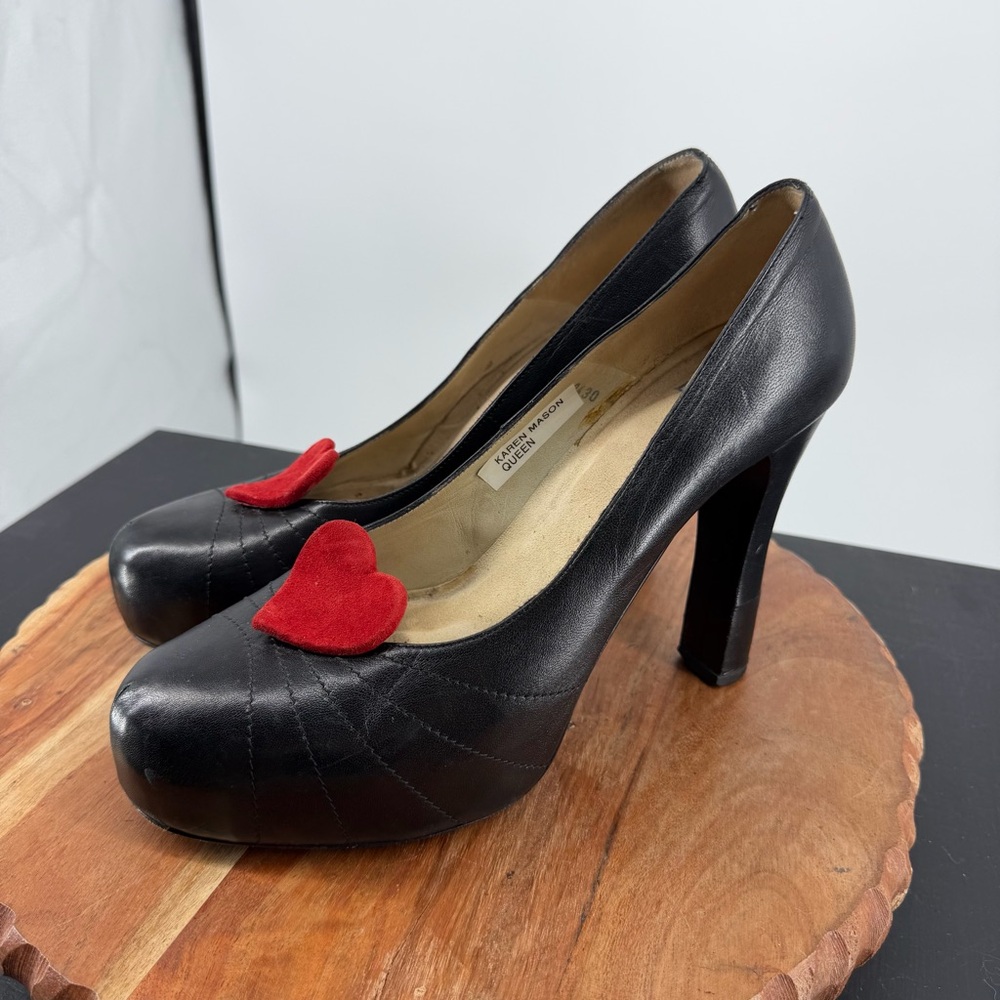 Laduca custom‎ queen of hearts black platform heels red heart sz 40.5